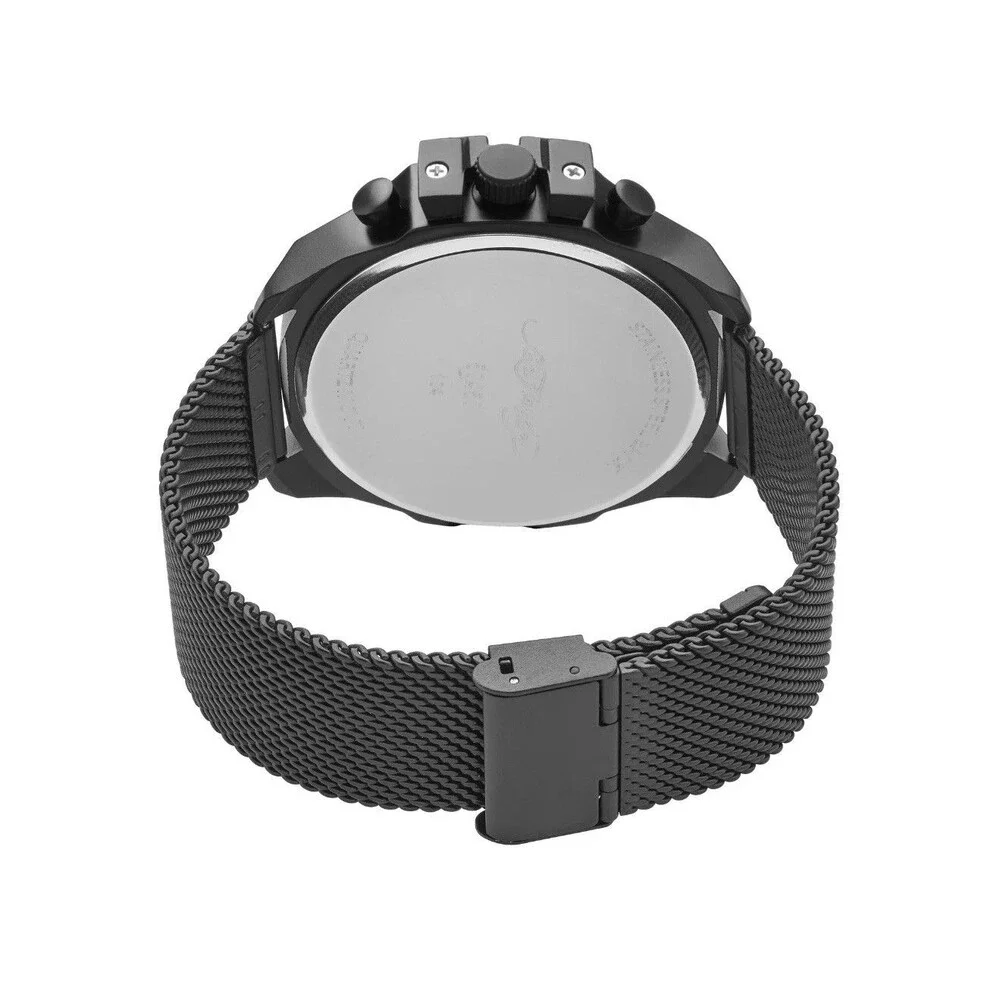 Ed Hardy Mens Beaded Skull Black Dial/Matte Black Metal Mesh Strap Watch 53 mm